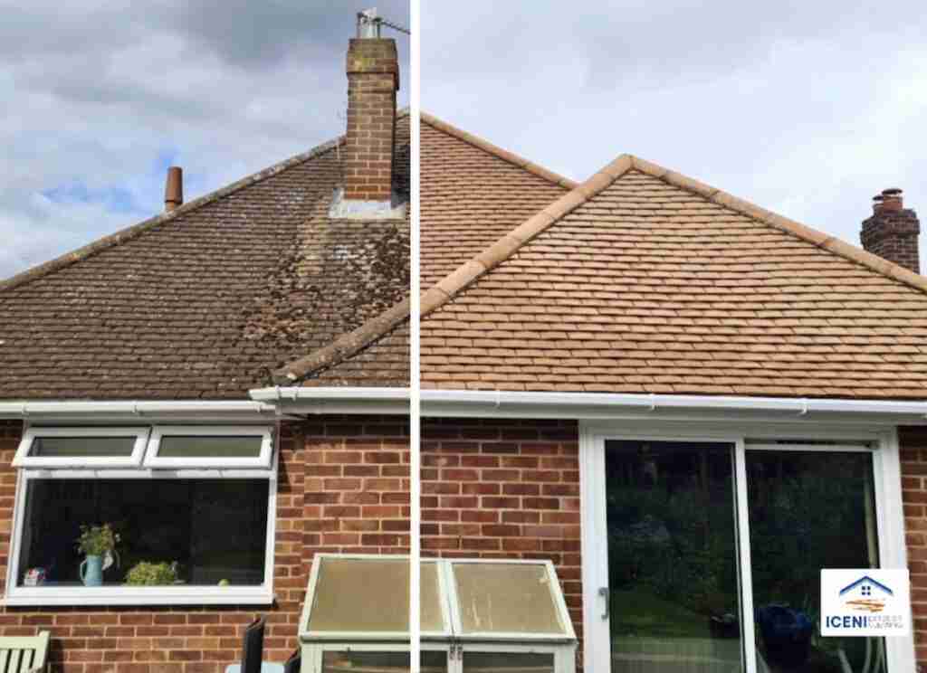 Exterior cleaning services in Bury St Edmunds - roof clean before and after