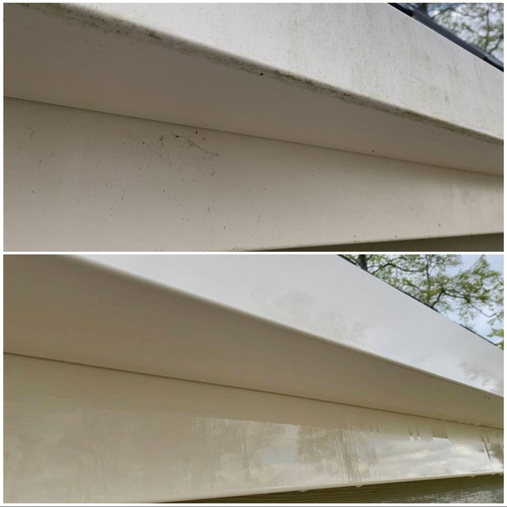 Fascia cleaning before and after - commercial cladding cleaning - Bury St Edmunds