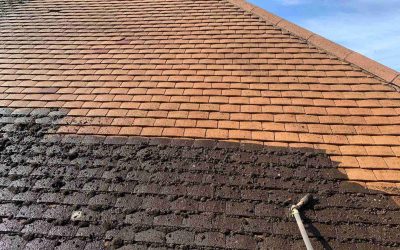 Roof cleaning red tiles in Bury St Edmunds