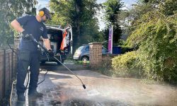 Pressure washing a block paving driveway in Cambridge